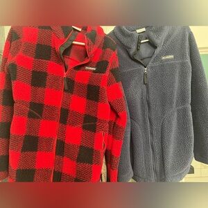 2 Columbia Red & Black Buffalo Plaid Fleece and Navy Sherpa Jacket Set